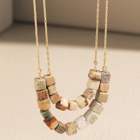 Jewelry - SOLD OUT Picture Jasper Cube Natural Stone Double Layer Necklace